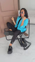 Basket blue, ONE SIZE jacket with gathered sleeves